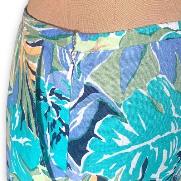 Talbots Skirt Multicolored Blue Tropical Leaf Pattern Lightweight Linen Blend - Picture 5 of 11